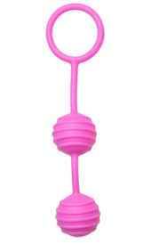 Розовые вагинальные шарики с ребрышками Pleasure Balls - 0