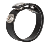 Черная кожаная утяжка для пениса Leather 3-Snap Ring - 0