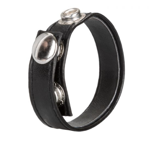 Черная кожаная утяжка для пениса Leather 3-Snap Ring - 3