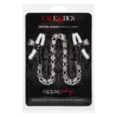 Зажимы на соски с серебристой цепочкой и кристаллами Crystal Chain Nipple Clamps - 1