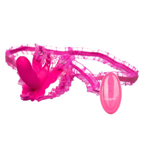Розовая вибробабочка на ремешках Silicone Remote Venus Penis - 0