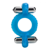 Голубое эрекционное кольцо с 2 виброэлементами Double Dolphin - 2