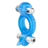 Голубое эрекционное кольцо с 2 виброэлементами Double Dolphin - 0
