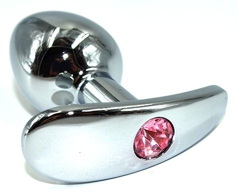 Серебристая анальная пробка для ношения из нержавеющей стали с розовым кристаллом - 8 см. - 0