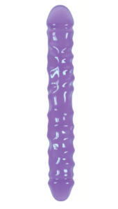 Фиолетовый двусторонний фаллоимитатор Double Dong Ripple - 30 см. - 0