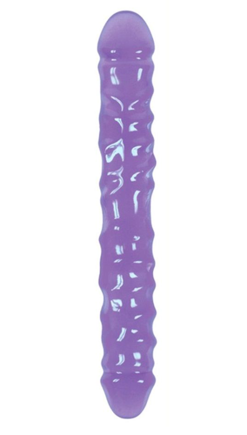 Фиолетовый двусторонний фаллоимитатор Double Dong Ripple - 30 см. - 0