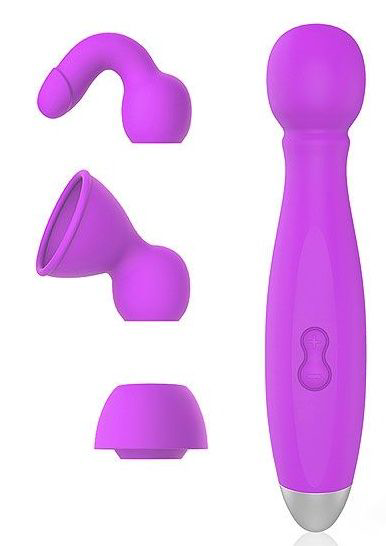 Фиолетовый вибромассажер BOWLING с 3 насадками - 0