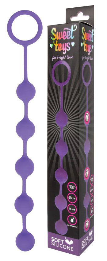 Фиолетовая анальная цепочка с металлическими шариками - 25 см. - 1