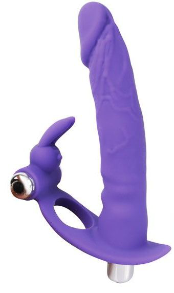 Фиолетовая вибронасадка для двойного проникновения - 15 см. - 0