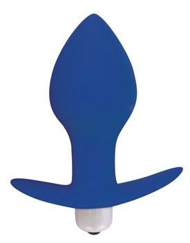 Синяя коническая анальная вибровтулка с ограничителем - 8 см. - 0
