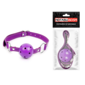 Фиолетовый кляп-шарик на регулируемом ремешке с кольцами - 1