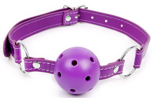 Фиолетовый кляп-шарик на регулируемом ремешке с кольцами - 0