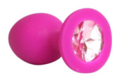 Ярко-розовая анальная пробка с нежно-розовым кристаллом - 9,5 см. - 0