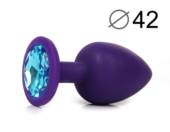 Фиолетовая анальная пробка с голубым кристаллом - 9,5 см. - 1