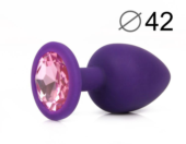 Фиолетовая анальная пробка с розовым кристаллом - 9,5 см. - 1