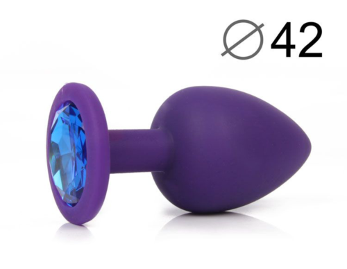 Фиолетовая анальная пробка с синим кристаллом - 9,5 см. - 1