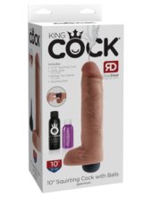 Кофейный фаллоимитатор King Cock 10 Squirting Cock с эффектом эякуляции - 25,4 см. - 1