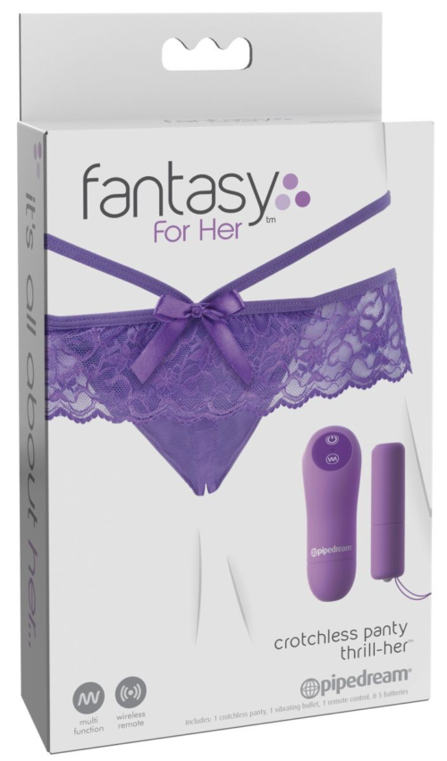 Фиолетовые трусики с вибропулей и пультом Crotchless Panty Thrill-Her - 2
