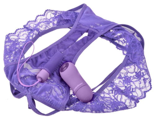 Фиолетовые трусики с вибропулей и пультом Crotchless Panty Thrill-Her - 1