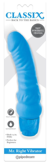Голубой вибромассажер Classix Mr. Right Vibrator - 18,4 см. - 1