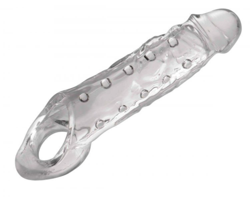Прозразная закрытая насадка на пенис с поддержкой мошонки Clearly Ample Penis Enhancer - 22 см. - 0