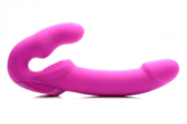 Розовый безремневой страпон с вибрацией Evoke Rechargeable Vibrating Strap On - 24,7 см. - 0
