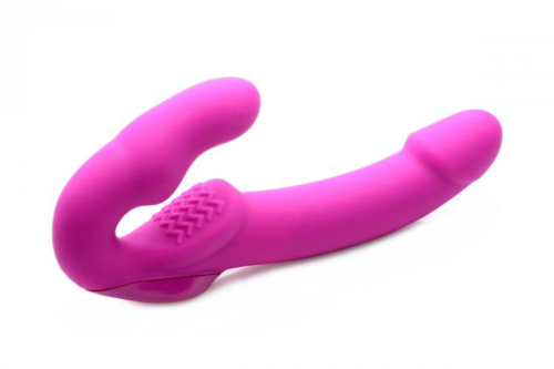 Розовый безремневой страпон с вибрацией Evoke Rechargeable Vibrating Strap On - 24,7 см. - 1