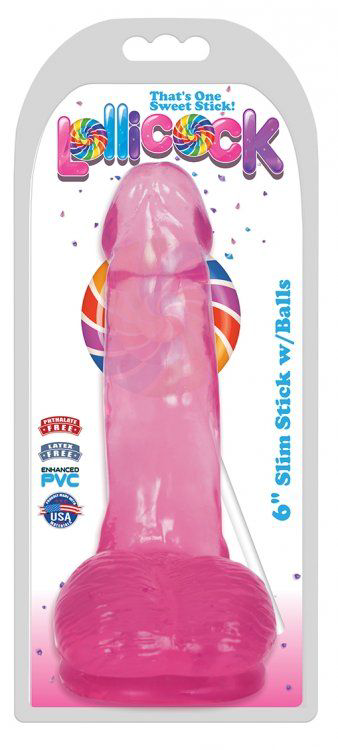 Розовый гелевый фаллоимитатор Slim Stick with Balls - 15,2 см. - 1