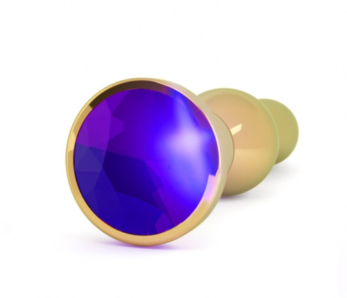 Золотистая анальная пробка с фиолетовым кристаллом - 14 см. - 1