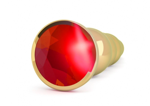 Золотистая анальная ёлочка с красным кристаллом - 14,5 см. - 1