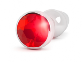 Серебристая анальная пробка-ёлочка с красным кристаллом - 11,5 см. - 1