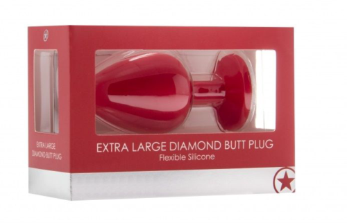 Красная анальная пробка OUCH! Extra Large Diamond Butt Plug с кристаллом - 9,3 см. - 1