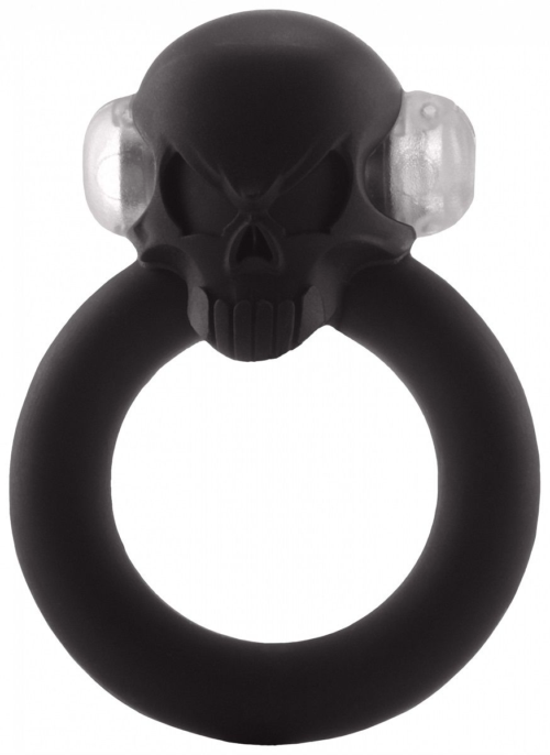 Чёрное виброкольцо Shadow Skull Cockring с черепом - 0