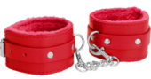 Красные наручники Plush Leather Hand Cuffs - 0