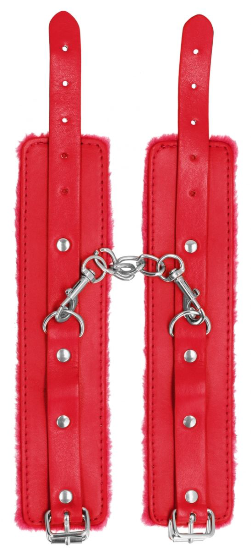 Красные наручники Plush Leather Hand Cuffs - 1