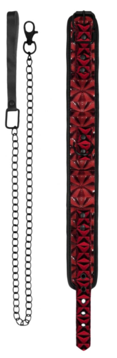 Красно-черный широкий ошейник с поводком Luxury Collar with Leash - 1
