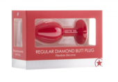 Красная анальная пробка OUCH! Regular Diamond Butt Plug с прозрачным кристаллом - 7,3 см. - 1