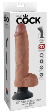 Кофейный вибромассажер 10 Vibrating Cock with Balls - 25,4 см. - 1