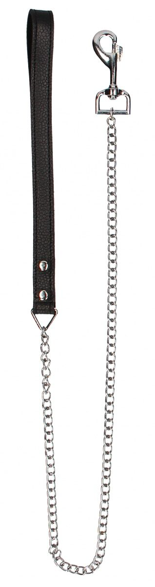 Черный поводок Leather Handle Chain Lead