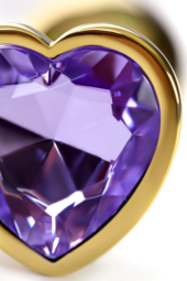 Золотистая анальная втулка с фиолетовым кристаллом-сердечком - 7 см. - 4