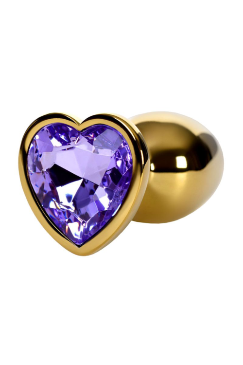 Золотистая анальная втулка с фиолетовым кристаллом-сердечком - 7 см. - 5