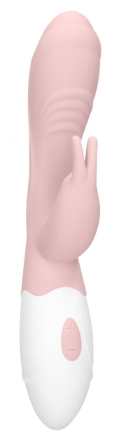Розовый вибратор Juicy Rabbit со стимулятором клитора - 19,5 см. - 1