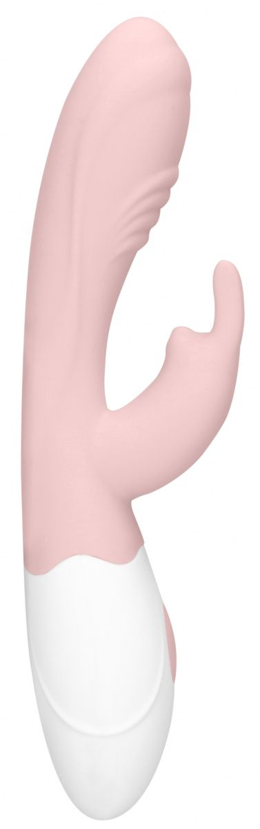Розовый вибратор Juicy Rabbit со стимулятором клитора - 19,5 см. - 0