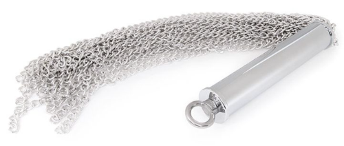 Серебристая металлическая плеть с рукоятью-втулкой - 56 см. - 0