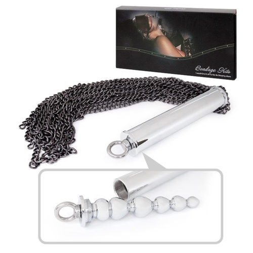 Серебристо-черная металлическая плеть с рукоятью-елочкой - 56 см. - 1