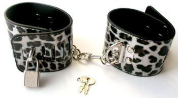 Леопардовые наручники на металлической сцепке с замком