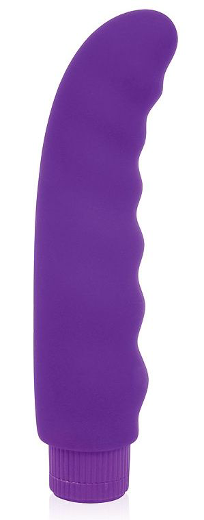 Фиолетовый изогнутый ребристый вибромассажер - 15 см. - 0