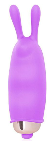Фиолетовый клиторальный вибромассажер с ушками - 7,5 см. - 0