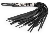 Черная многохвостовая плеть с круглой ручкой-зеброй - 39 см. - 0