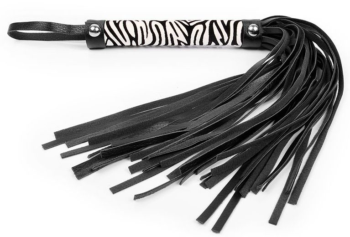 Черная многохвостовая плеть с круглой ручкой-зеброй - 39 см.